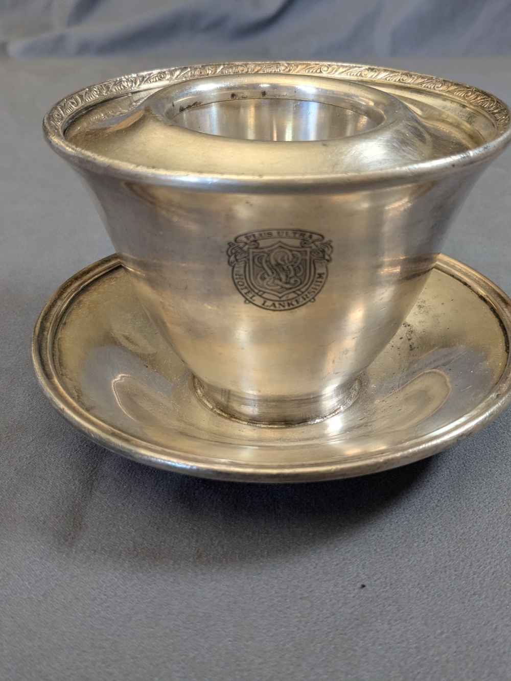 Reed & Barton Silver Metal Egg Cup with Saucer and Crest